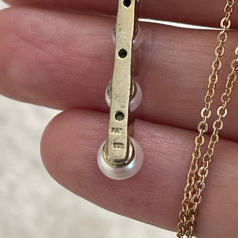 Genuine freshwater cultured pearl & diamond gold plated solid 925 silver pendant - Picture 7 of 11